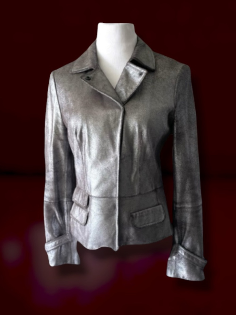 WORTH NEW YORK GUNMETAL SILVER LEATHER MOTO DISTRESSED JACKET SIZE 8